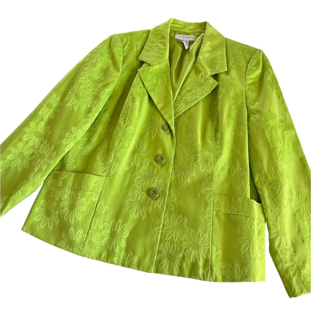 Sag Harbor Floral Blazer Jacket Lime Green Jacquard Women’s 16W Business Casual
